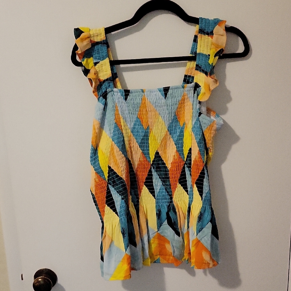Torrid Peplum Washable Crinkle Gauze Smocked Tank Top - Picture 2 of 10